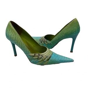 Chinese Laundry Vina Blue Lime Pointed Toe Snake Print Pumps Size 7 1/2 Women’s